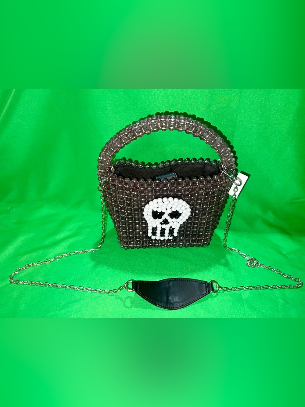 Beaded Skull Accent Women's Shoulder Bag - Black & White 👜☠️🔥